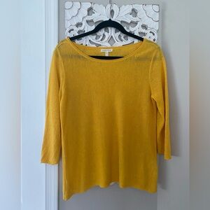 Eileen Fisher organic linen 3/4 sleeve top fall marigold business casual